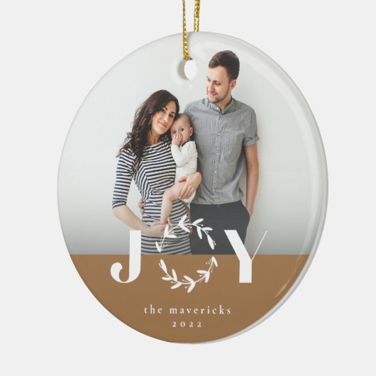 Modern Joy Wreath Photo Holiday Kerstmis Keramisch Ornament (Links)