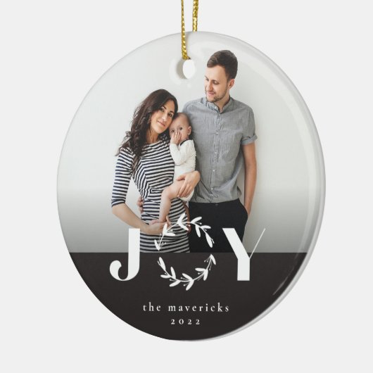 Modern Joy Wreath Photo Holiday Kerstmis Keramisch Ornament (Links)
