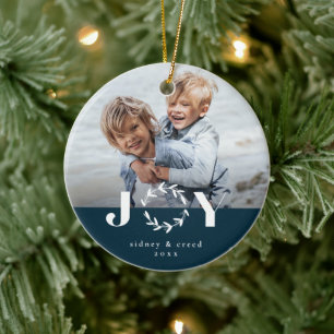 Modern Joy wreatPhoto Holiday Kerstmis Keramisch Ornament