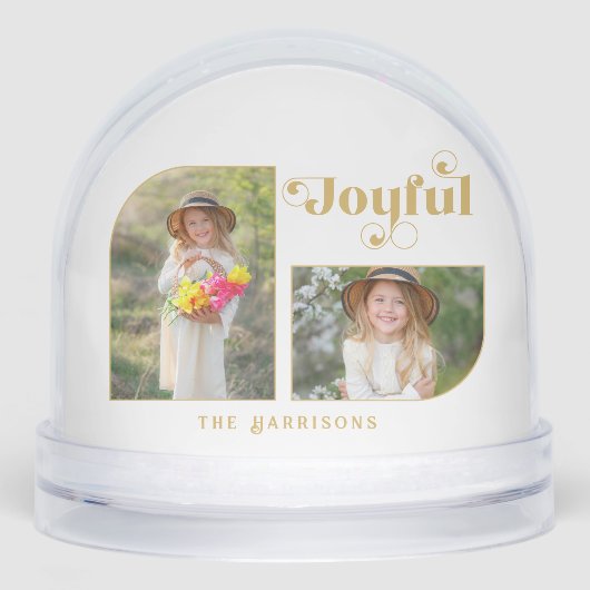 Modern Joyful Half Arch 2-Photo Snow Globe Sneeuwbol (Voorkant)