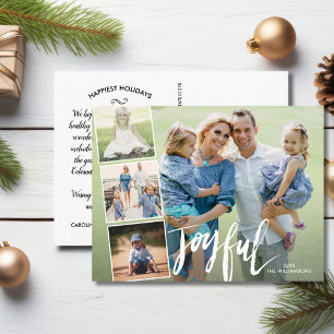 Modern Joyful Hand Lettered Holiday Photo Collage Briefkaart
