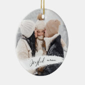Modern Joyful Script met Snowy Brushstroke Photo Keramisch Ornament (Rechts)