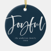 Modern Joyful Script Navy Foto Keramisch Ornament (Voorkant)