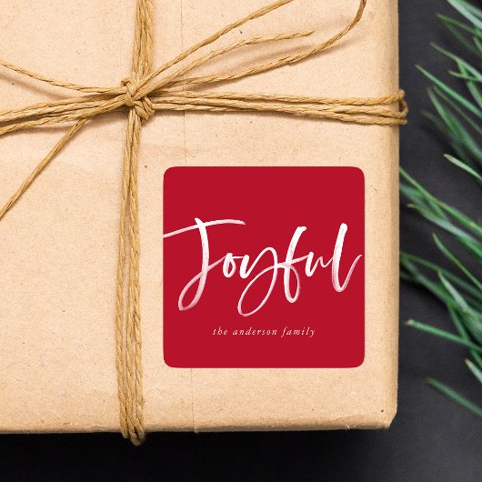 Modern Joyful Script Red Holiday Vierkante Sticker