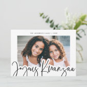 Modern Joyous Kwanzaa Mudcloth Pattern Foto Feestdagenkaart (Staand voorkant)