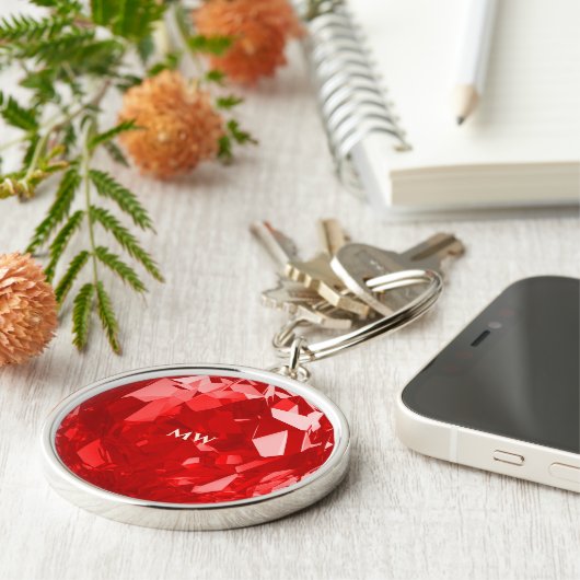 Modern Juli Birthstone Ruby Naam Premium Sleutelhanger (Zijkant)