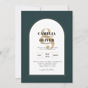 Modern JUNIPER Green Gold Wedding INVITE QR Code Kaart