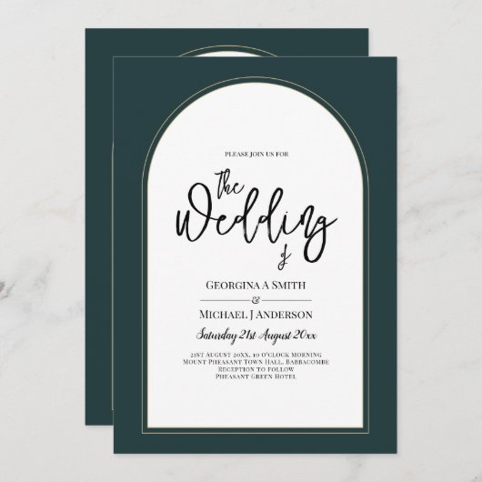 Modern JUNIPER Green Gold Wedding INVITE QR Code Kaart (Voorkant / Achterkant)