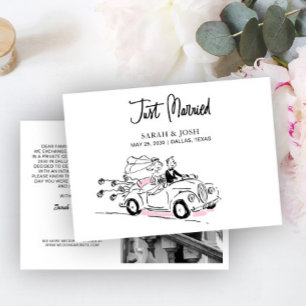 Modern Just Married Black & White Nieuwbruidspaar  Kaart