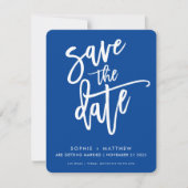 MODERN-kalligrafie met royal blue Save The Date (Voorkant)