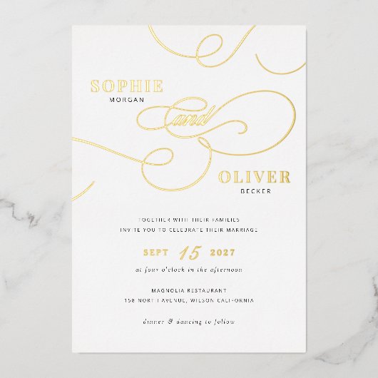 Modern kalligrafie script Elegant Wedding Gold Folie Uitnodiging (Voorkant)