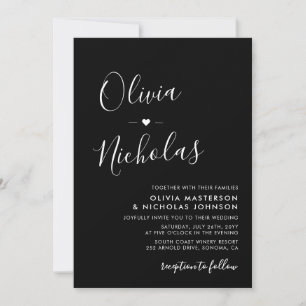 Modern kalligrafie script Monogram Zwart Bruiloft Kaart