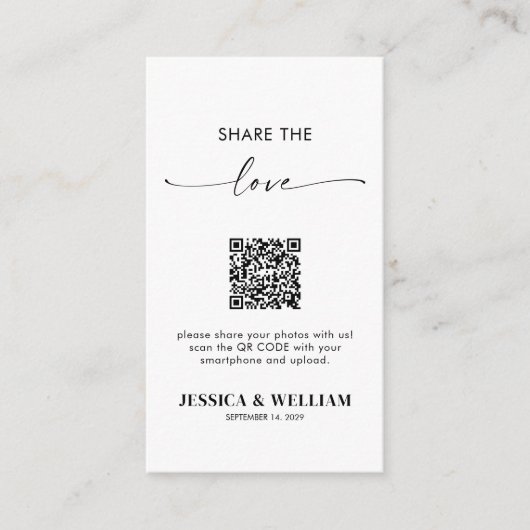 Modern kalligrafiescript Deel de liefde QR Code Informatiekaartje (Voorkant)