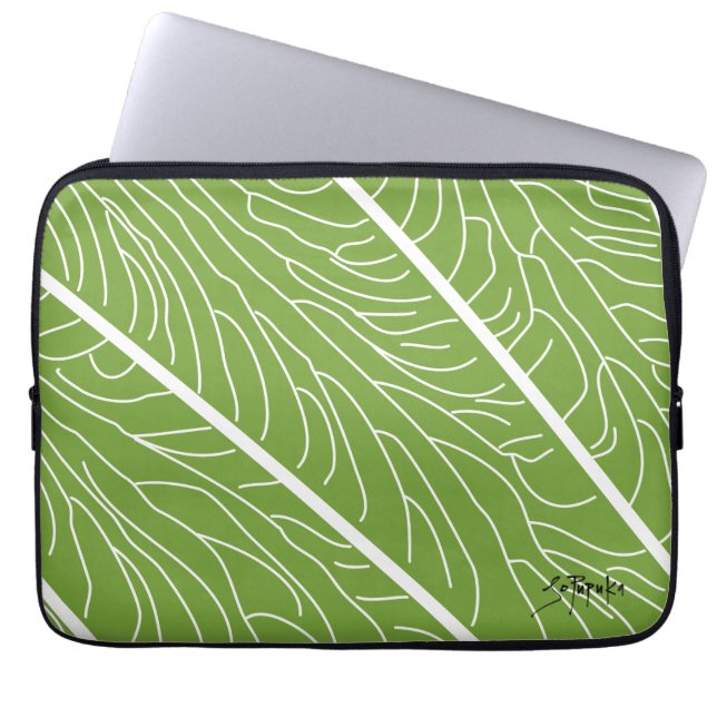 Modern Kalo Leaf - Green Laptop Sleeve (Voorkant)