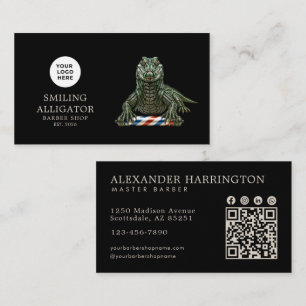 Modern Kapperszaak Emerald Alligator Logo Qr Code Visitekaartje