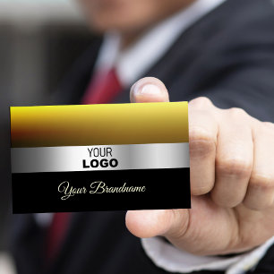 Modern karamelzwart met zilveren decor en Logo Visitekaartje