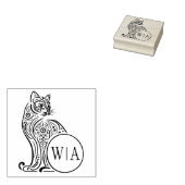 Modern  kattenmonogram 	rubberstempel (Gestempeld)