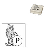 Modern  kattenmonogram 	rubberstempel (Gestempeld)
