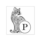 Modern  kattenmonogram 	rubberstempel (Afrduk)