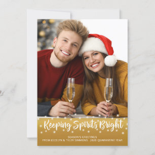 Modern KEEPING SPIRITS BRIGHT Fairy Lights Gold Feestdagenkaart