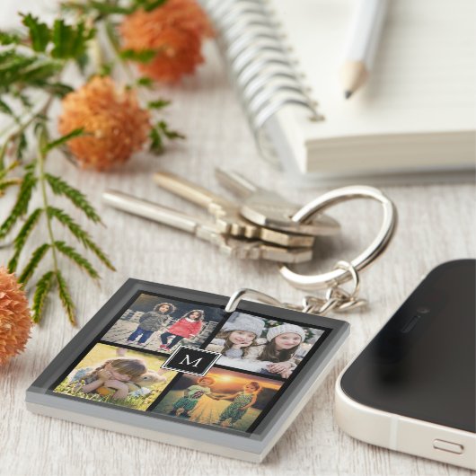 Modern keepsake familie fotocollage monogram sleutelhanger (Voorkant Rechts)