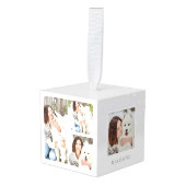 Modern Kerst Huisdier Monogram Vier Fotocollage Kubus Ornament (Voorkant hoekig)