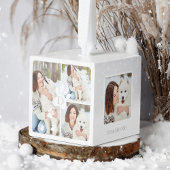 Modern Kerst Huisdier Monogram Vier Fotocollage Kubus Ornament