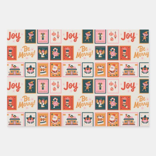 Modern Kerst rood groen beige inpakpapier (Voorkant)