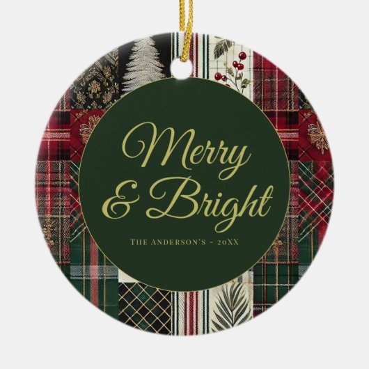 Modern Kerst Rustiek Plaid Keramisch Ornament (Voorkant)