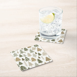 Modern kerstboompatroon vierkante kartonnen onderzetter