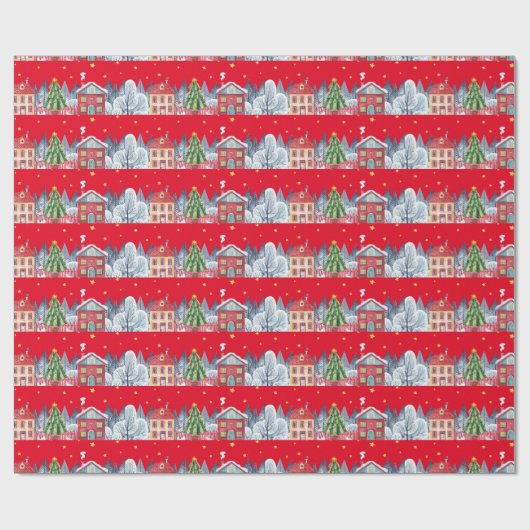 Modern kerstdorp cadeaupapier (Vlak)