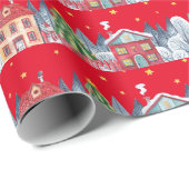 Modern kerstdorp cadeaupapier (Rol Hoek)