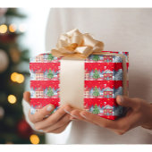 Modern kerstdorp cadeaupapier