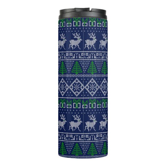Modern kerstfeest, Ugly Sweater Reindeer Pattern Thermosbeker (Achterkant)