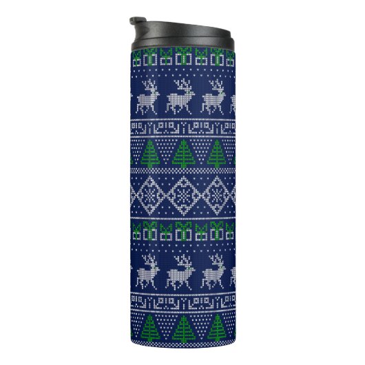 Modern kerstfeest, Ugly Sweater Reindeer Pattern Thermosbeker (Geroteerd rechts)