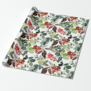 Modern Kerstmis Holly Patroon Cadeaupapier