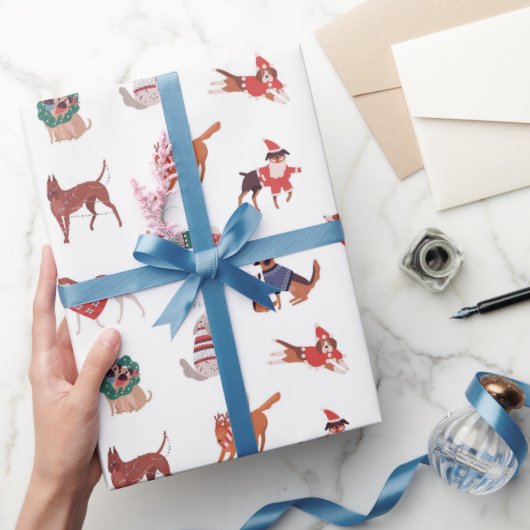 Modern Kerstmis Honden Patroon Cadeaupapier (Geschenken)