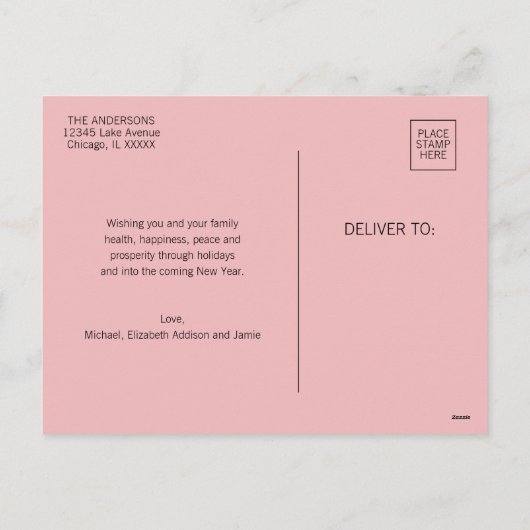 Modern Kerstmis Merry & Bright Groen & Roze Feestdagenkaart (Achterkant)