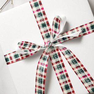 Modern Kerstmis met Schotse Ruit Gelukkig Vrolij Grosgrain Lint