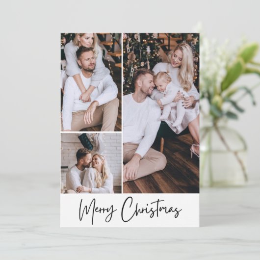 Modern Kerstmis Minimalistisch 3 Foto Collage Feestdagenkaart (Staand voorkant)
