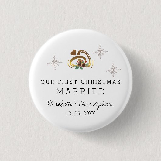 Modern Kerstmis Onze Eerste Getrouwd Vakantie Ronde Button 3,2 Cm (Voorkant)