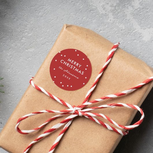 Modern Kerstmis Rood & Witte Stippen Ronde Sticker