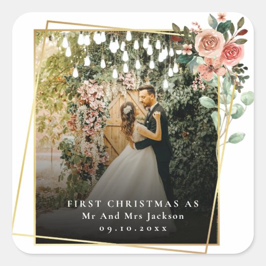 Modern Kerstmis voor Mr & Mrs Bloemstuk  Vierkante Sticker (Voorkant)