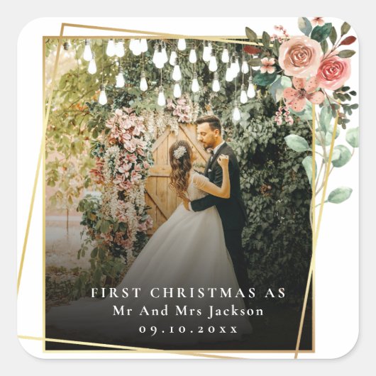 Modern Kerstmis voor Mr & Mrs Bloemstuk  Vierkante Sticker (Voorkant)
