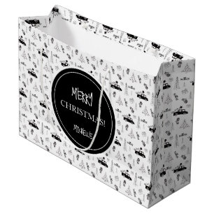 Modern Kerstmis Zwart-Wit Gepersonaliseerd Groot Cadeauzakje