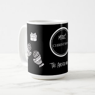 Modern Kerstmis Zwart-Wit Gepersonaliseerd Koffiemok