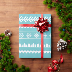 Modern Kerstpatroon Cyaan Cadeaupapier