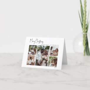 Modern kerstscript gevouwen met vijf foto's feestdagen kaart