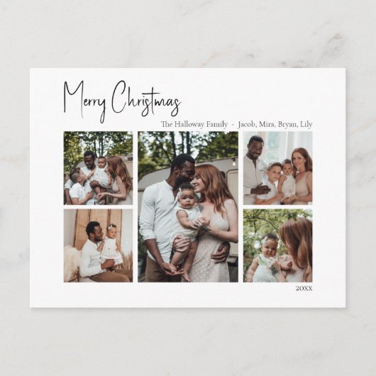 Modern kerstscript, vijf foto's feestdagenkaart (Voorkant)