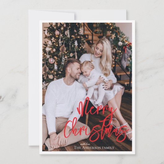 Modern kerstvakantie rood script met foto kaart (Voorkant)